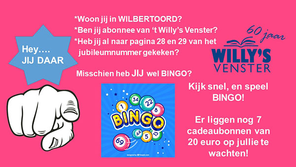Lees meer over het artikel Bingo spelen in het jubileumnummer van het Willy’s Venster