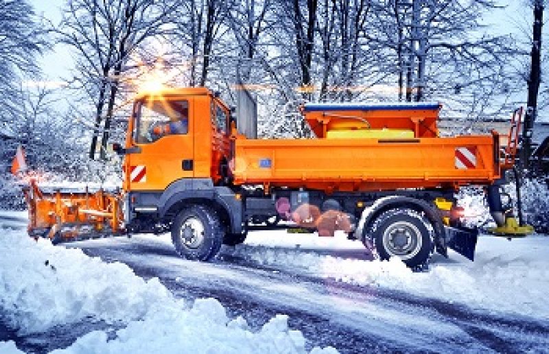 Winter,Service,Vehicle,Snow,Plow,Clearing,Side,Street,In,Morning